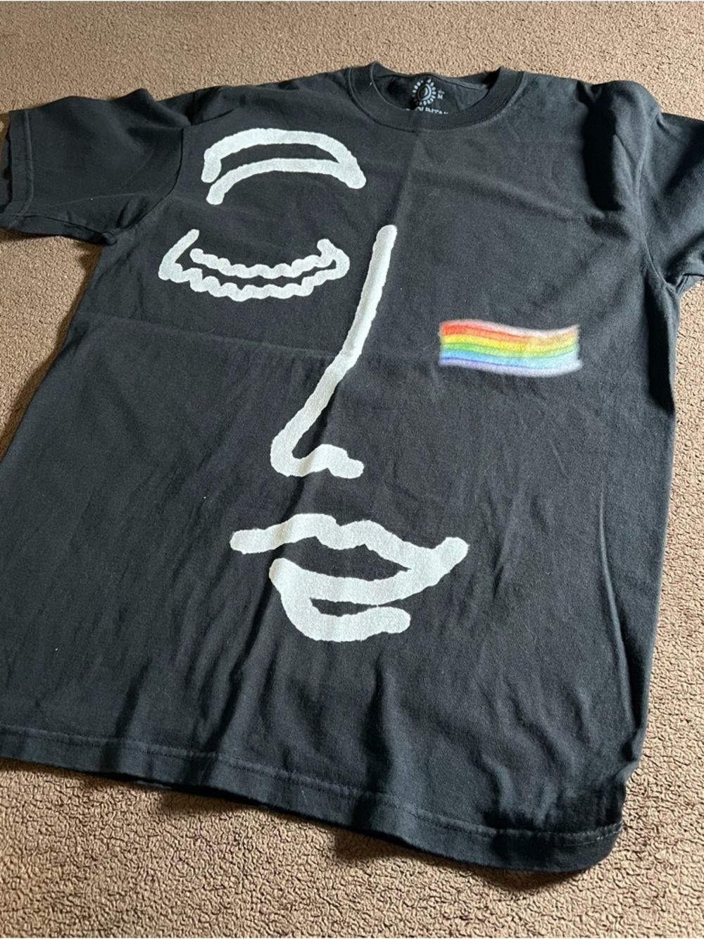 THE MOUNTAIN ABSTRACT FACE LINE ART RAINBOW PRIDE BLACK MINIMAL MEDIUM T-SHIRT